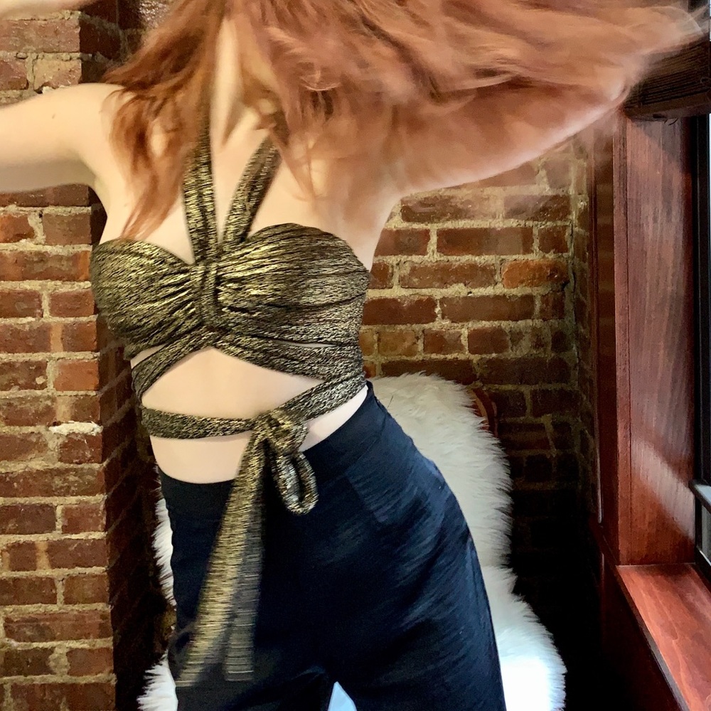 House of Harlow 1969 Gold Disco Tammy Top Size XS